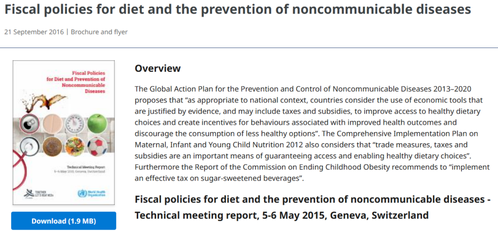 설탕세, 설탕부담금, WHO권고